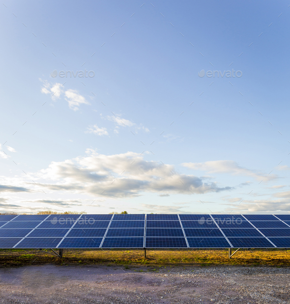 55307,Solar panels under blue sky in remote landscape