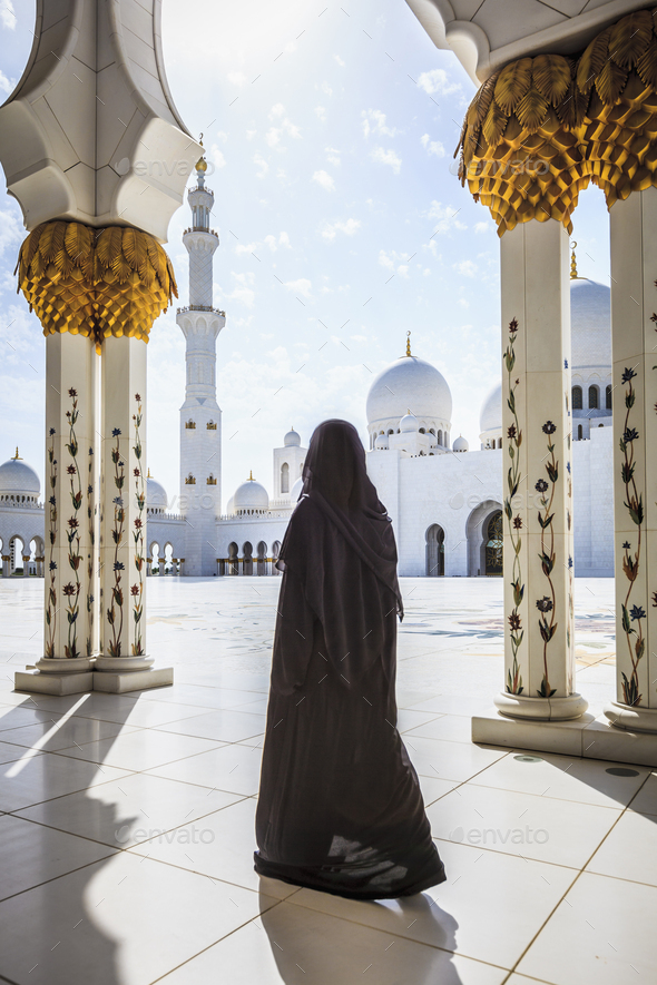 54959,Woman walking at Sheikh Zayed Grand Mosque, Abu Dhabi, United ...