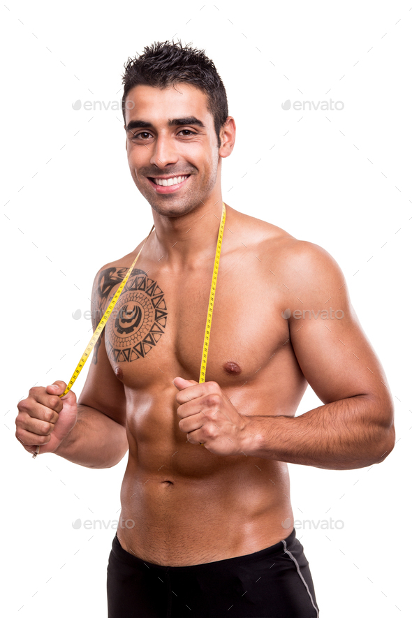 Fitness Man Measuring Body Stock Photo By Trendsetterimages Photodune