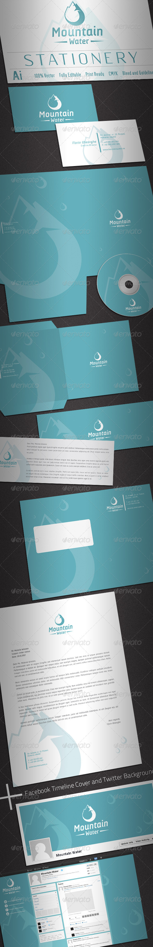 Mountain Water Stationery - Stationery Print Templates