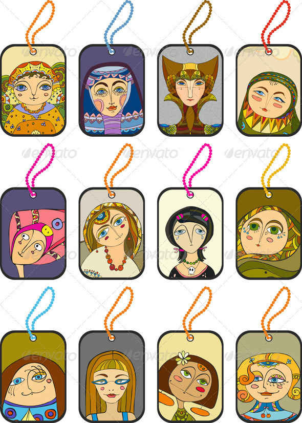 Girl Face Label Set