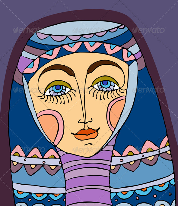 Girl Face Purple Headscarf