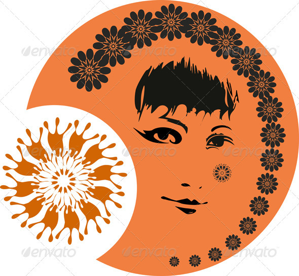 Girl Face Sun - Decorative Vectors