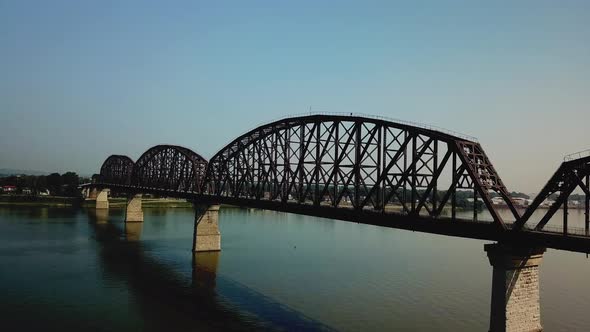 4k Aerial View and Flyover of Bridges Outside Louisville with Skyline in The Distance	