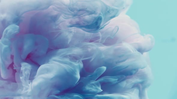 Color Smoke Cloud. Ethereal Aura. Blue Pink Glitter Ink Spreading in Water alt