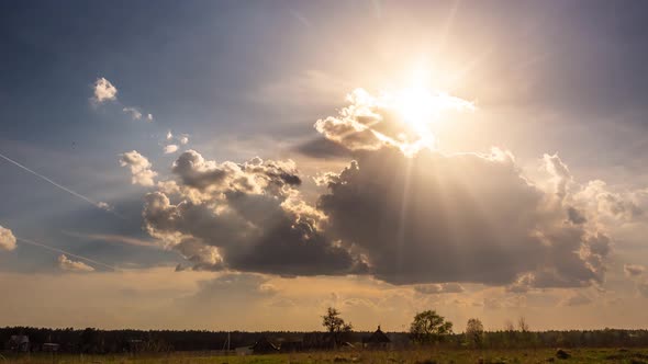 Timelapse of Sun Rays Emerging Through Fluffy Clouds, Trust and Hope, Heaven