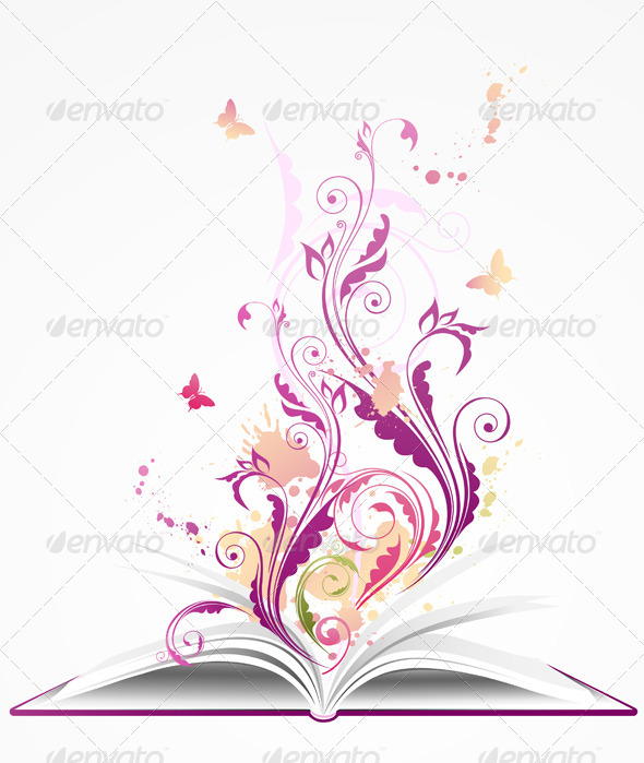 Background with Open Book - Decorative Symbols Decorative