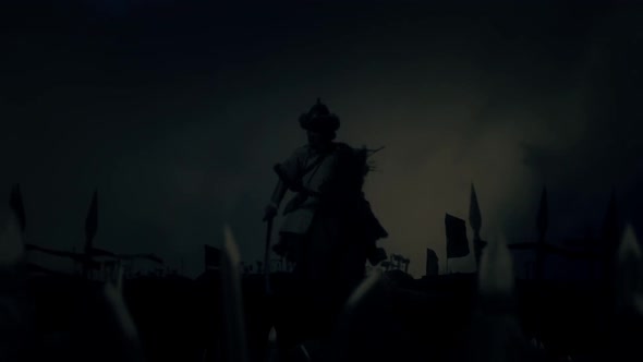 Attila The Hun With His Army Under A Lightning Storm Before Or After A Battle alt