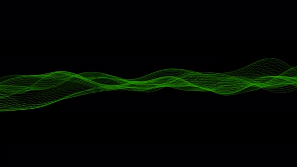 Green Color Particle Line Wave On Black Background alt
