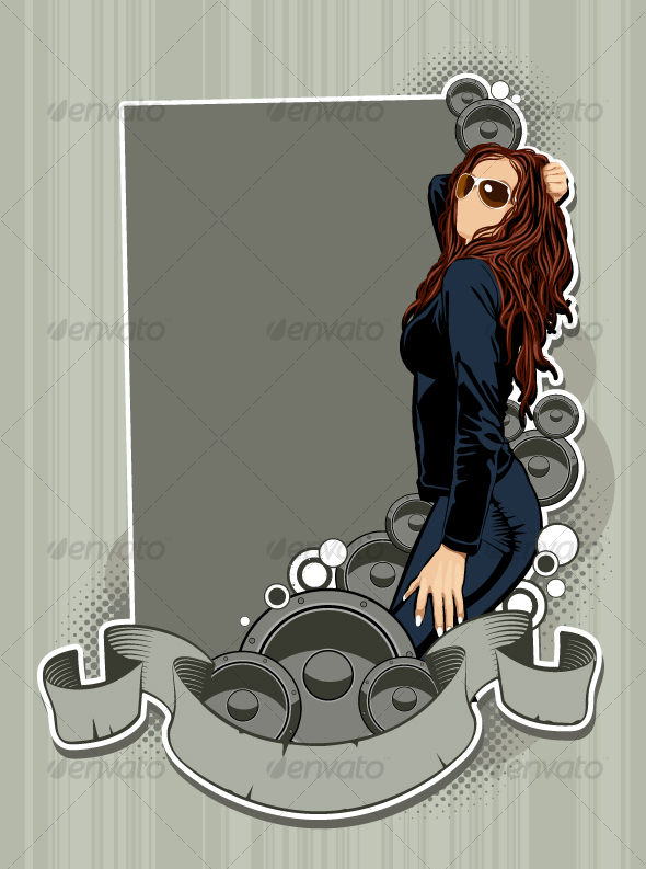 Thin sexy girl with speakers - People Characters