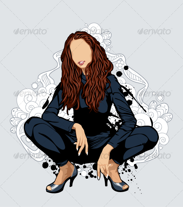 Thin sexy girl on bizarre background - People Characters