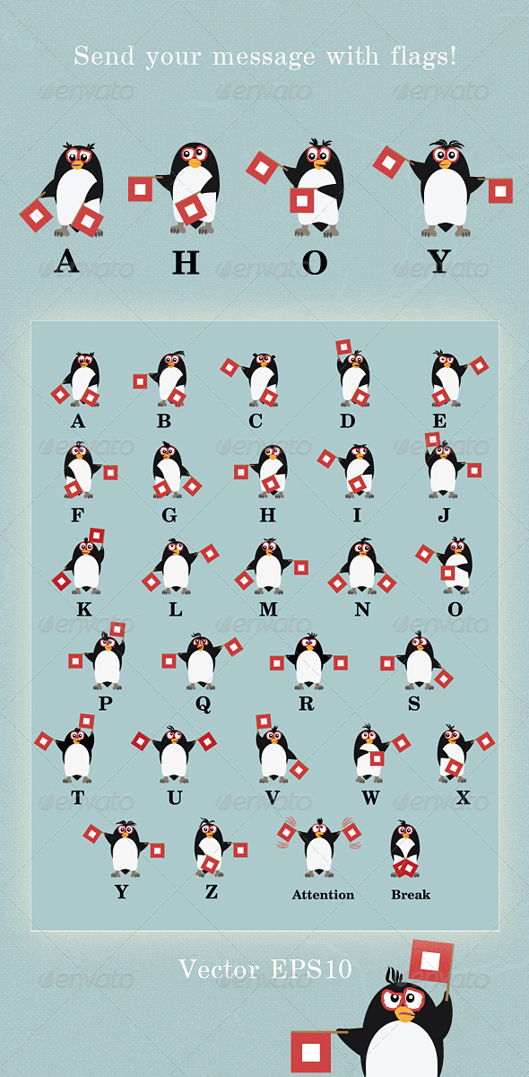 Penguins making the Semaphore Alphabet - Communications Technology