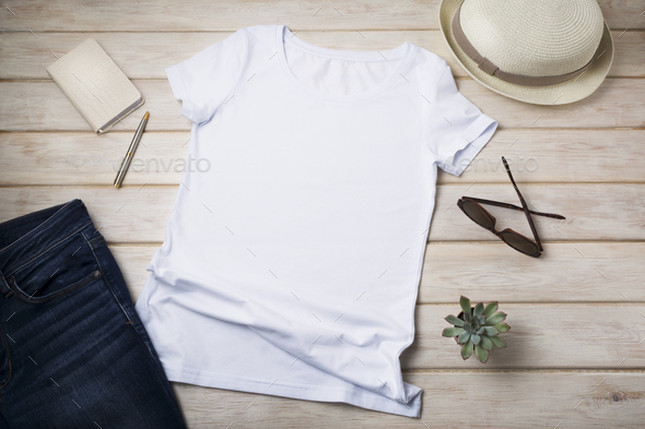 Download Placeit T Shirt Mockup With Summer Hat Stock Photo By Tasipas Photodune