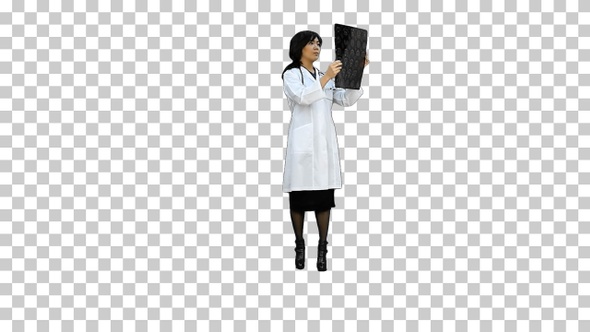 Female asian doctor with stethoscope looking, Alpha Channel