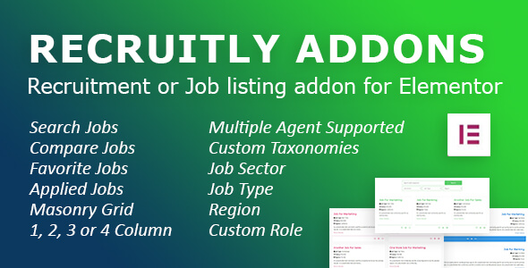 Recruitly Addons: Recruitment or Job listing plugin or addon for Elementor of WordPress.