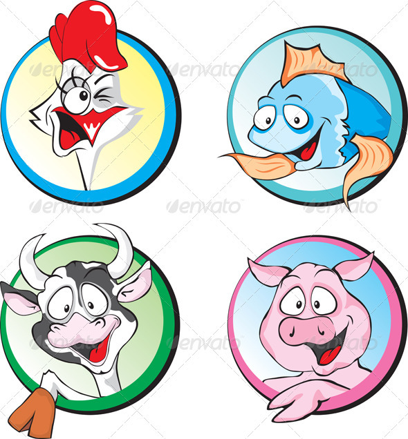 Cow, Pork, Chiken, Fish