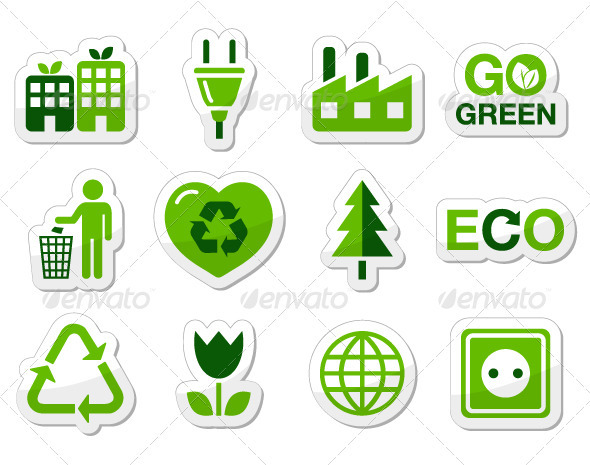 Green eco buttons - recycling, green power - Web Elements Vectors