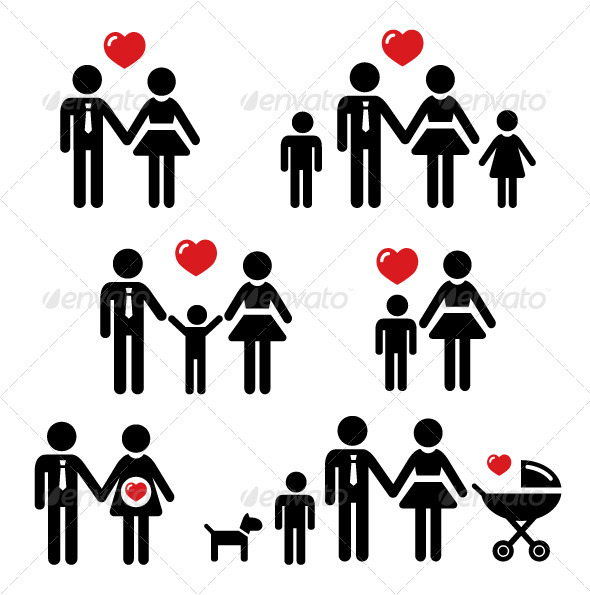 Family, relationship, pregnancy icons set - People Characters