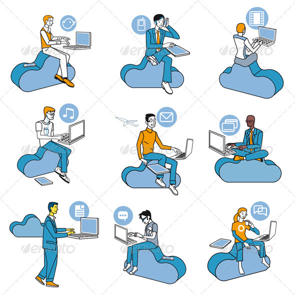 Cloud Computing Blue Men Set - Web Technology