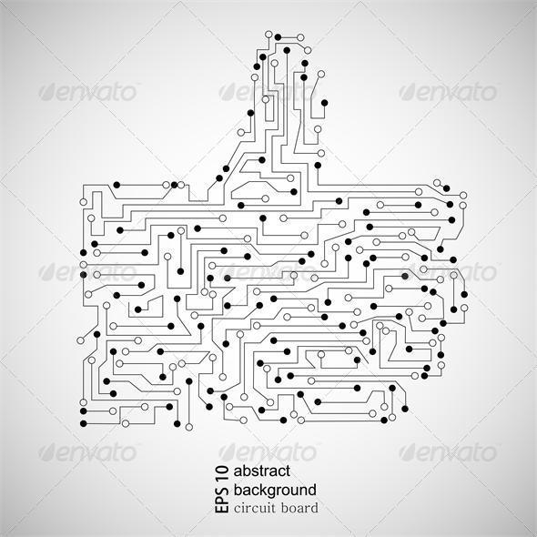Vector circuit board thumb up. Abstract background - Media Technology