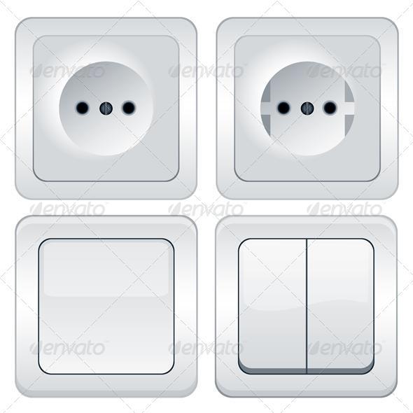 Vector sockets and switches isolated on white
