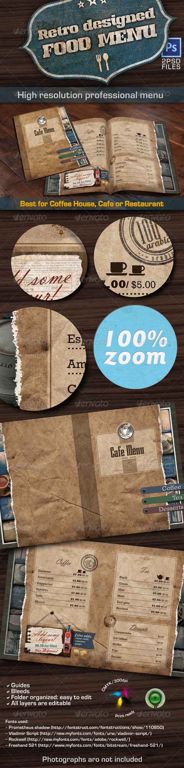 Retro Style Menu - Food Menus Print Templates