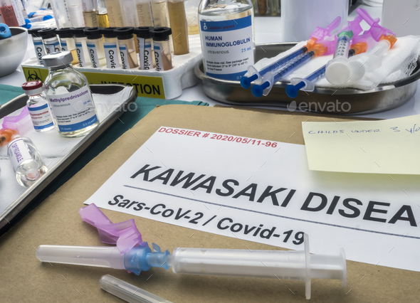 Diverse medication prepared to treat Kawasaki disease related to Sars-CoV-2 - Stock Photo - Images