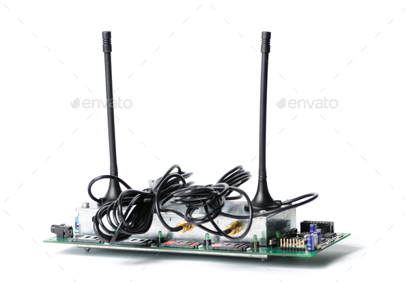 Close-up of a radio device with antennas - Stock Photo - Images