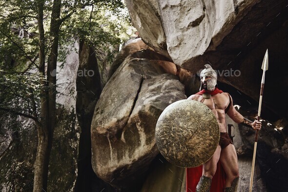 Strong Roman warrior on nature