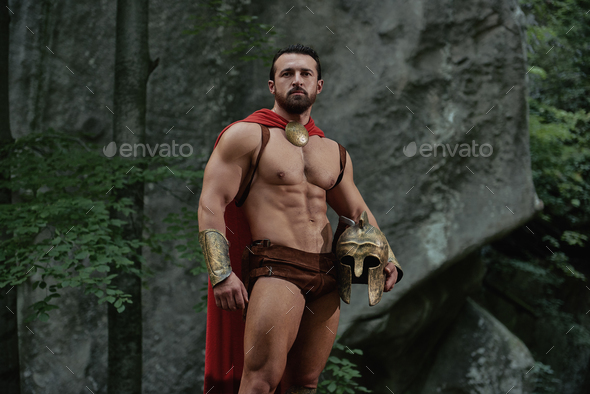 Spartan Warrior in the Woods Stock Photo - Image of battledress