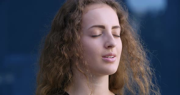 Lady Model Head Shot Standing Street Outdoors alt