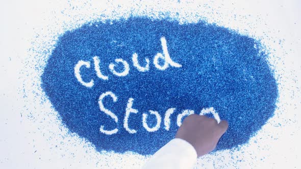 Indian Hand Writes On Blue Cloud Storage