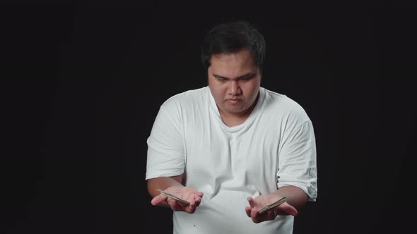 Asian Man Starts Showing His Trick With Cards, Shuffling Cards. L Cut alt