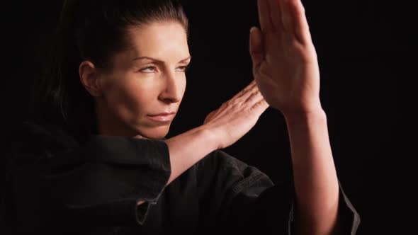 Karate player performing karate stance alt