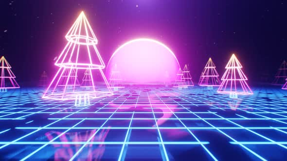 80s Retrowave Neon Christmas Background