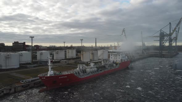 Cargo ship in winter port alt