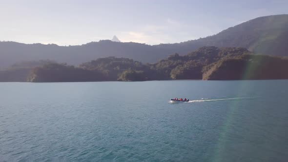 Aerial Orbit of Small Boat in Patagonia