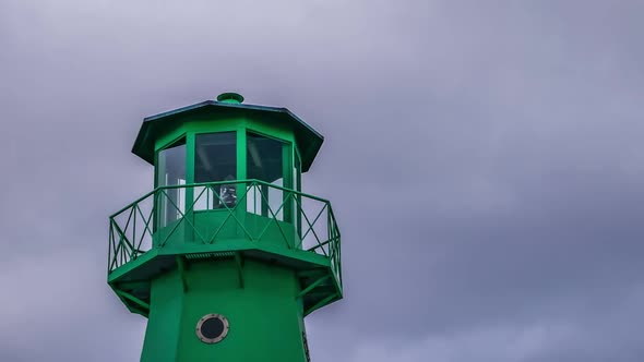 Timelapse, Ligthouse On a Cloudy Sky Background. Slow Zoom Out 