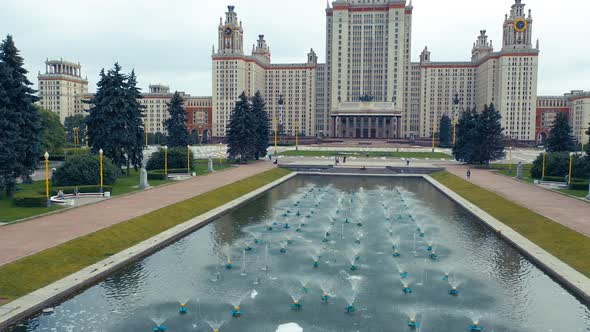 Fountains of Moscow State University Moscow Aerial