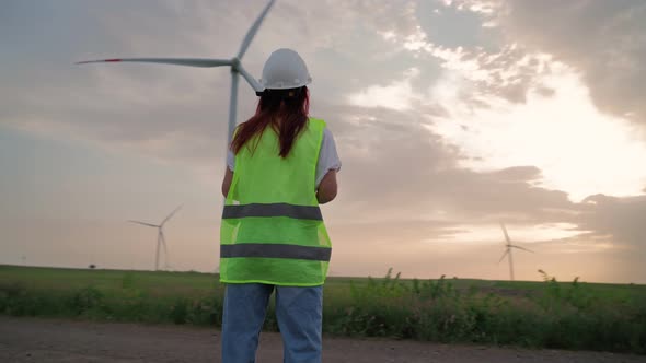 Woman Holding Joystick Controlling Flying Drone Check Correct Operation Windmill alt