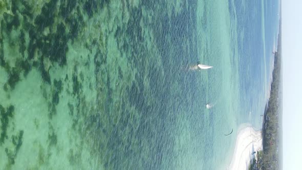 Tanzania Vertical Video  Boat Boats in the Ocean Near the Coast of Zanzibar Aerial View alt