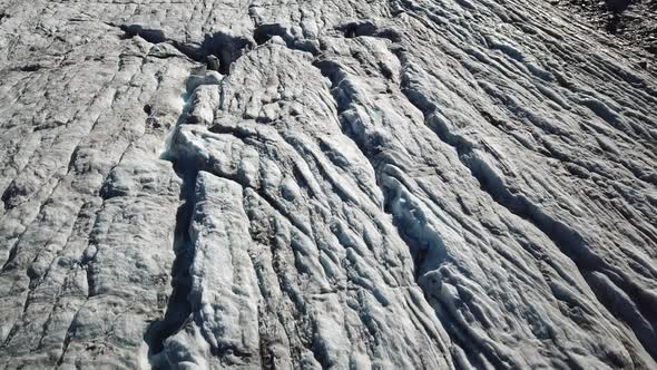 Top view of a glacier with ridges, crevasses. Cabane Orny, Valais, Alps ...