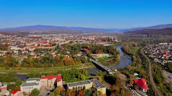Panoramic View of Old Uzhhorod Ukraine View of River Uzh in the City alt