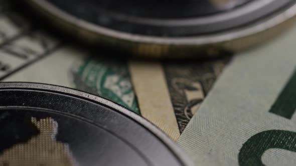 Rotating shot of Bitcoins  alt