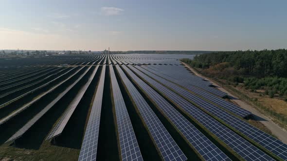Flight Over Solar Panel Farm