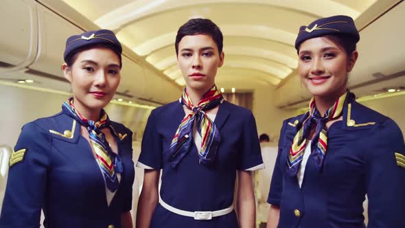 Cabin Crew Clapping Hands in Airplane, Stock Footage | VideoHive