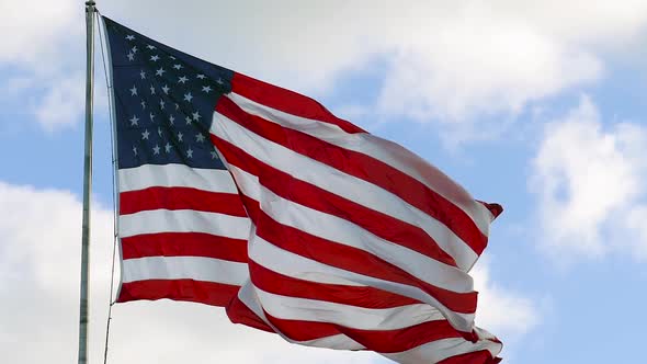 American Flag Waving Slowly in the Wind, Close Up