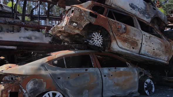 War in Ukraine a Dump of Shot and Burned Cars in the City of Irpen Near Kyiv alt