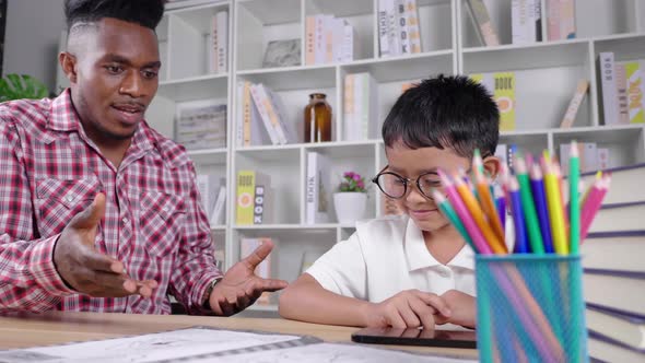 Kid playing game and teacher making a complain a kid in private class 