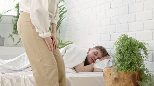 Family Doctor Young Woman Comes to Patient in Morning on Call alt